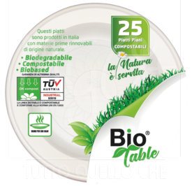 Piatti in Bioplastica Rigida, Biodegradabili e Compostabili, Piatto piano cf.25