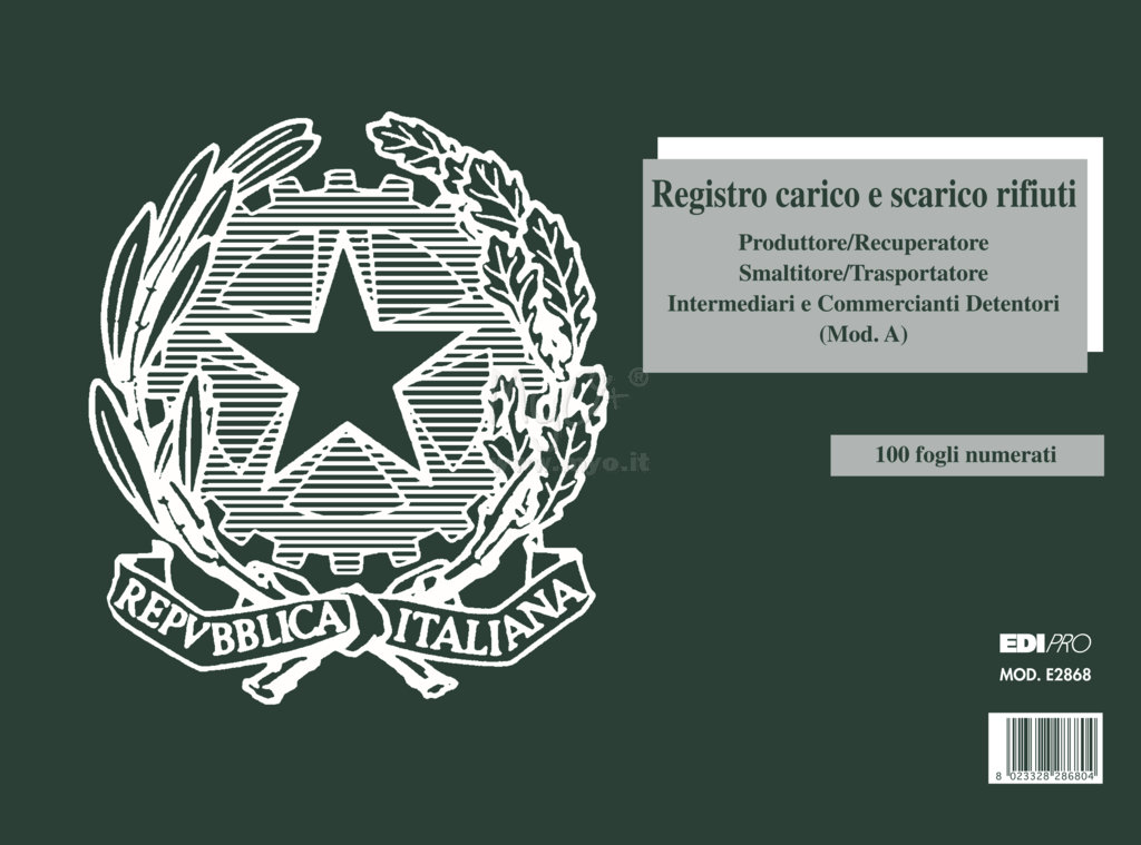Registro Carico/Scarico Rifiuti, Mod. A, 29,7x22,5 Cm acquista in MyO  S.p.a. Cancelleria forniture per ufficio