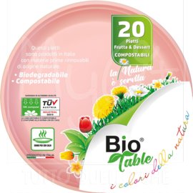 Piatti Rigidi Frutta in Bioplastica, Diametro cm16,5, Confezione pezzi 20, Rosa