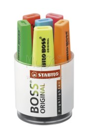 Stabilo® Boss Original, Evidenziatore, Punta a Scalpello, Spessore 2-5 mm., Colori Assortiti, 6 assortiti