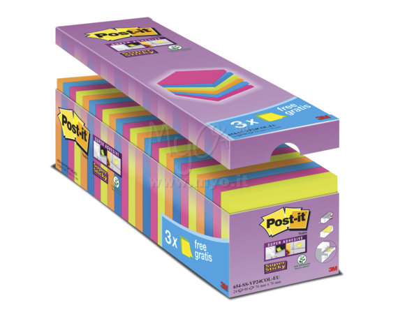 Post-it® Super Sticky Neon Value Pack, Foglietti Riposizionabili, 24 Blocchi, Varie Dimensioni